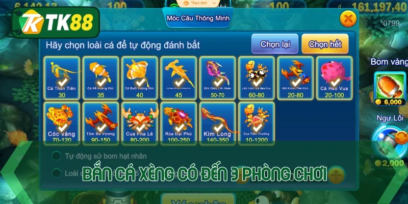Bắn cá xèng có đến 3 phòng chơi từ đến đến khó